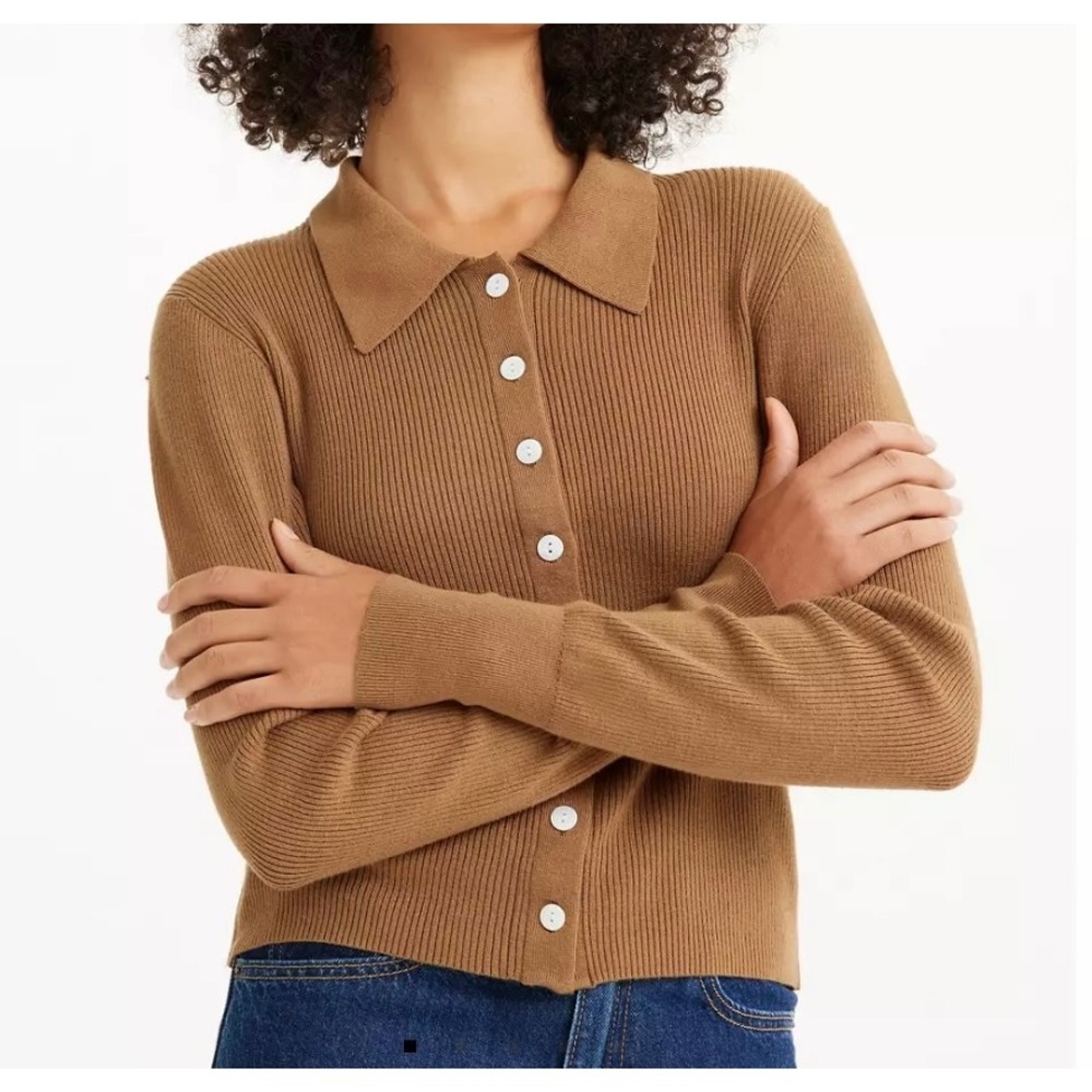 LEVI'S LASSO SWEATER Button-Up Cardigan RIBBED KNIT Brown Slim Top Viscose SZ S